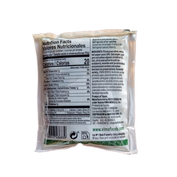 Aceitunas verdes rellenas de pimiento Vima Foods (170 g / 5.99 oz) - Imagen 2